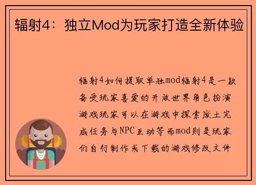 辐射4：独立Mod为玩家打造全新体验